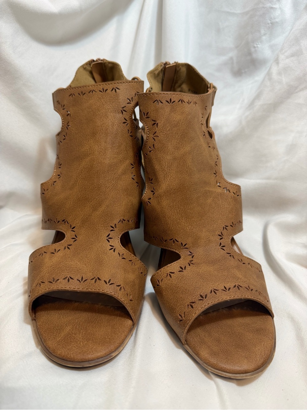 Jellypop Brown Cutout Peep-Toe Heels